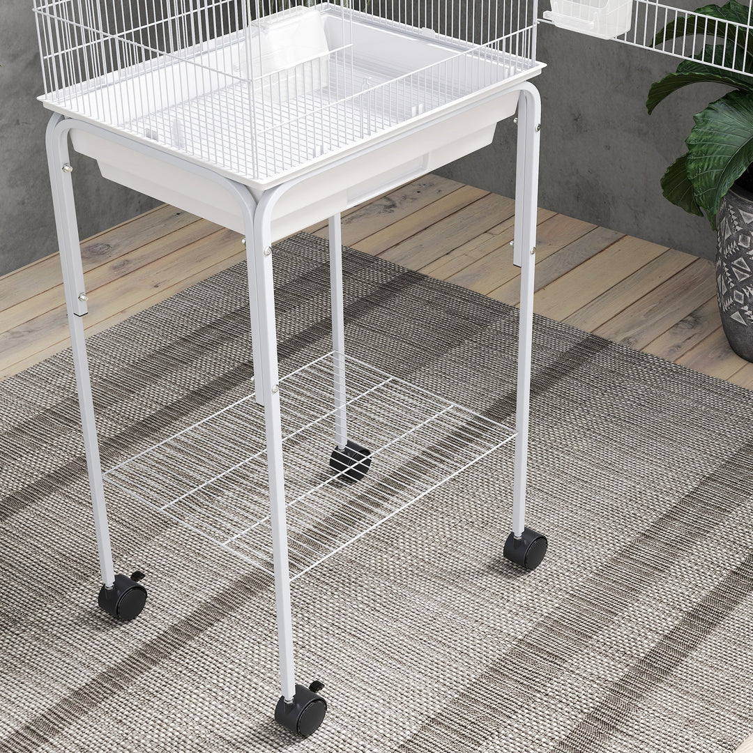 PawHut Bird Cage Budgie Cages for Finch Canary Parakeet with Stand Wheels Slide-out Tray Accessories Storage Shelf, White