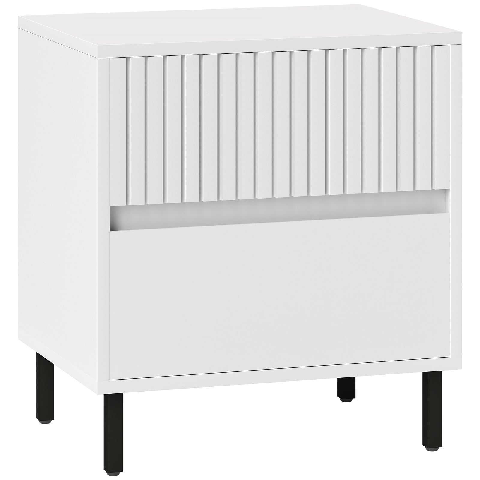 Simple Line Indented Two-Drawer Bedside Table - White