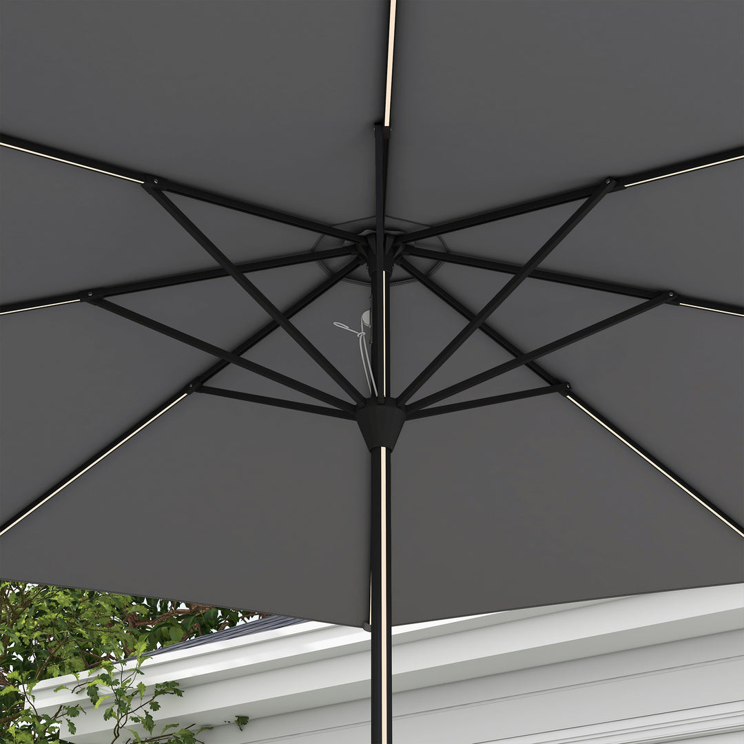 2.65m Garden Parasol, with LED Lights - Dark Grey