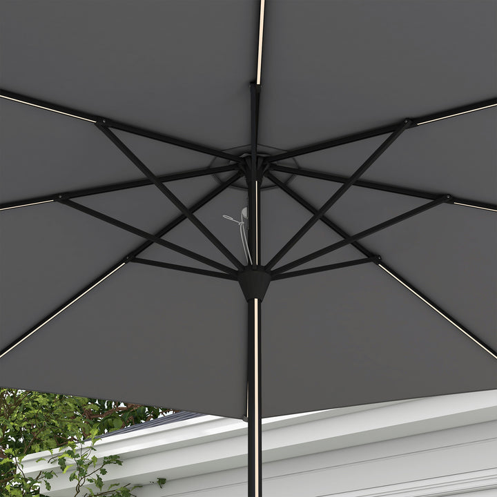 2.65m Garden Parasol, with LED Lights - Dark Grey