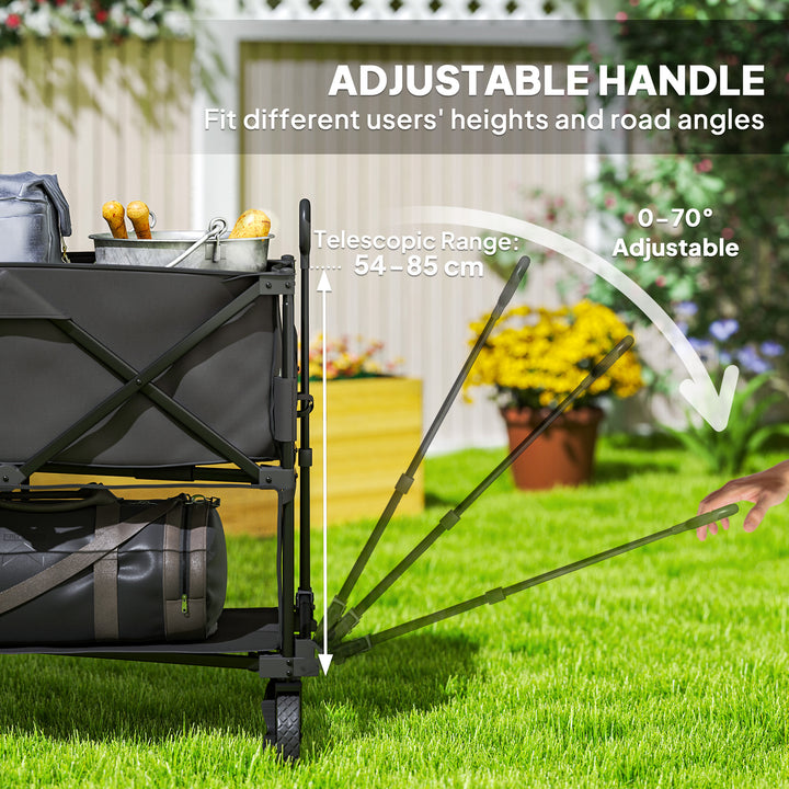 Double Decker Folding Festival Trolley on Wheels, 200KG & 350L Capacity Collapsible Wagon Festival Trolley Cart with 134cm Extended for Camping Sports Shopping Garden and Beach, Black