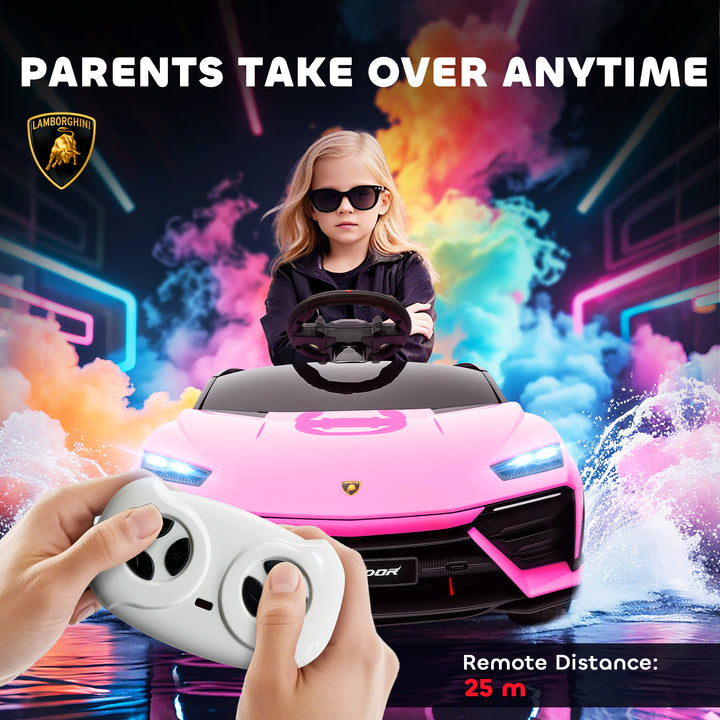 MCL 12V Licensed Lamborghini Electric Cars for Kids, Ride On Car with Remote Control for 3-6 Years Old, Pink