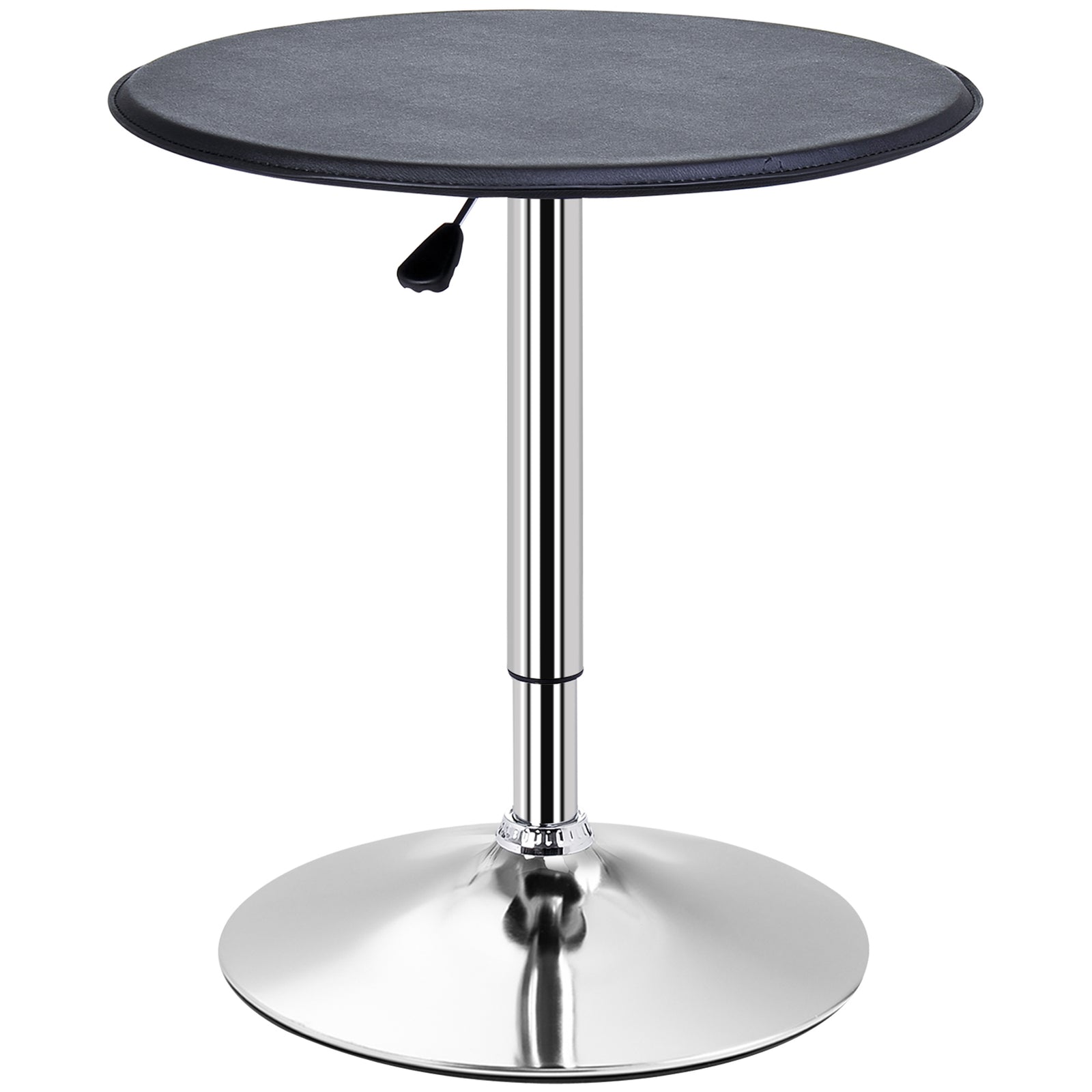 Adjustable Round Bistro Bar Table with PVC Leather Top Steel Base Home Kitchen Dining Desk Black