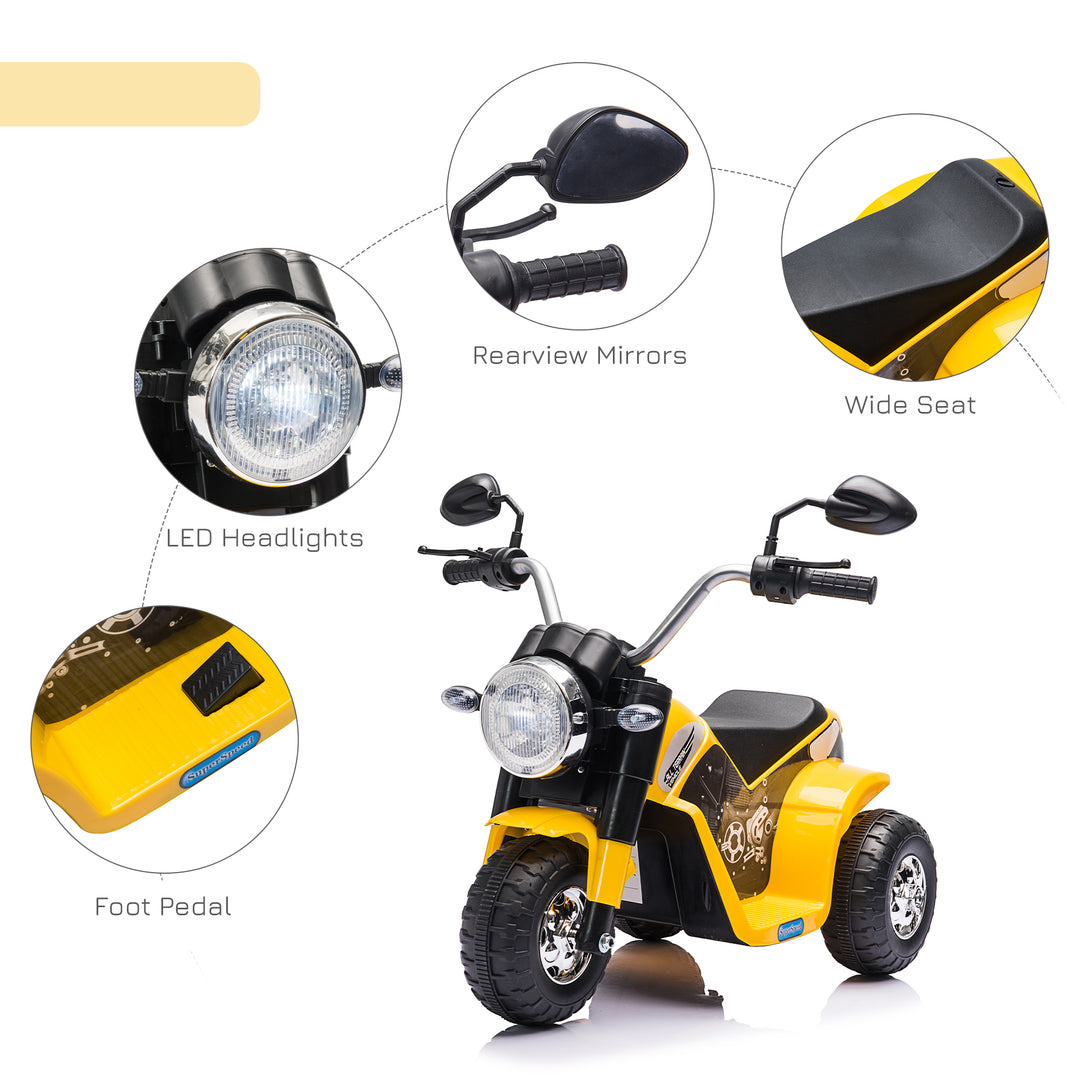 6V Kids Electric Motorbike 3 Wheels Ride On Toy with Horn Headlights Realistic Sounds for Girl Boy 18 - 36 Months Yellow