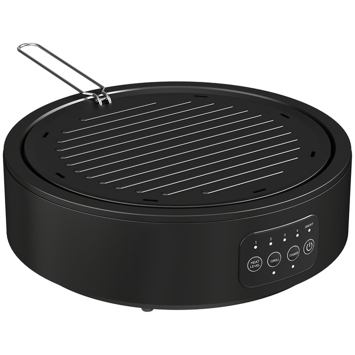 Electric Ceramic Hob with Grill Plate, Multifunctional 36cm Plug in Electric Hob with 4 Heat Levels for All Type Pot
