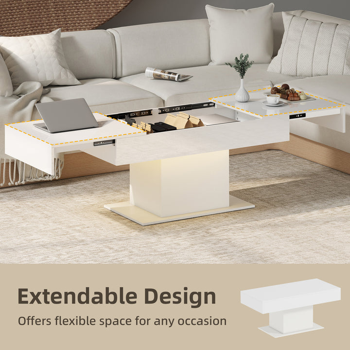Extendable Coffee Table with LED Lights and Storage - High Gloss