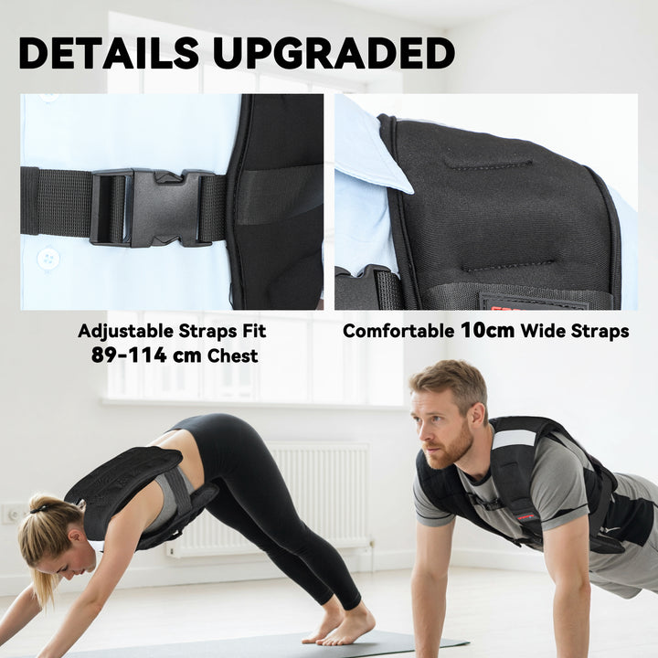 MCL Weighted Vest, 8 kg Weight Vest with Adjustable Straps, Reflective Strips, Black