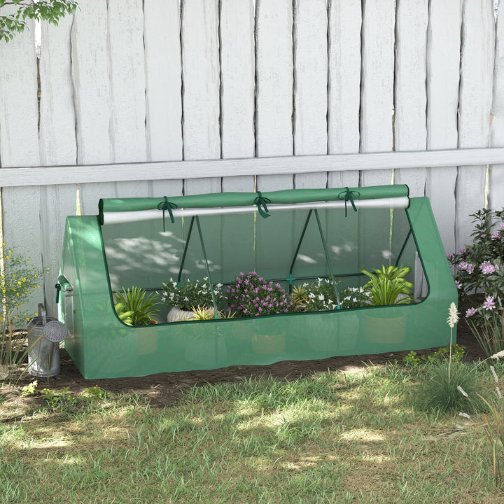 Portable Small Polytunnel, Mini Greenhouse with Mesh Windows for Indoor and Outdoor, 240x90x90cm, Green
