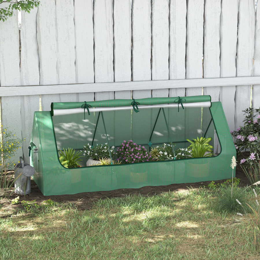 Portable Small Polytunnel, Mini Greenhouse with Mesh Windows for Indoor and Outdoor, 240x90x90cm, Green