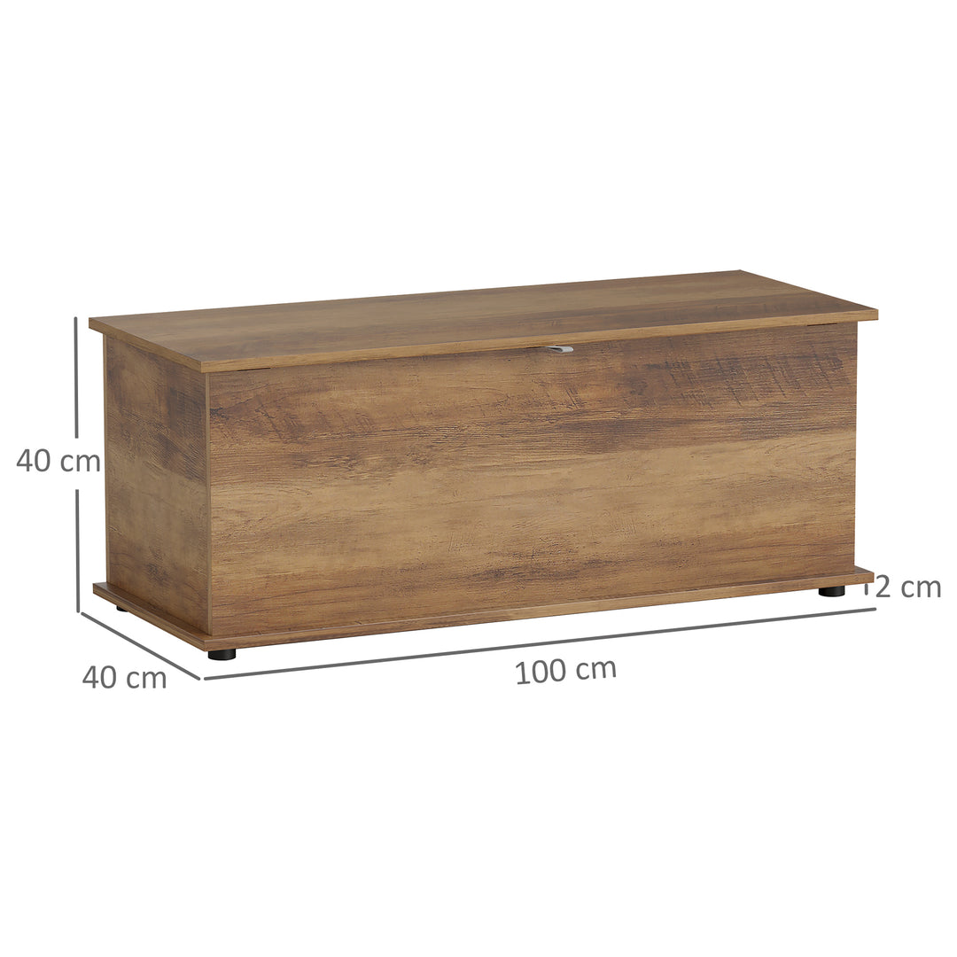 113L Storage Chest, Storage Box with Flip-Top Lid and 2 Safety Hinges, Storage Trunk for Living Room, Entryway, 100 x 40 x 40 cm, Brown Wood Grain