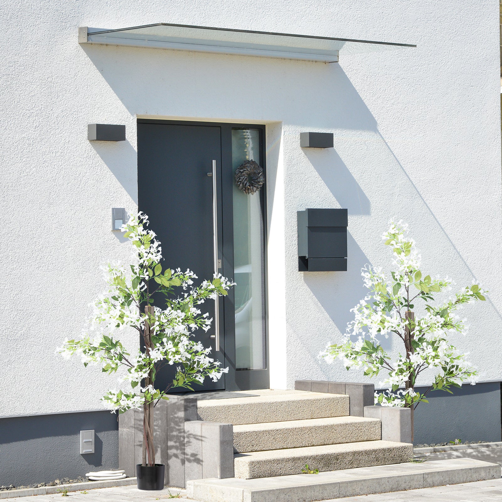 Artificial Plants Honeysuckle Flower in Pot Fake Plants with Curved Boots for Indoor Outdoor 15x15x150cm Set of 2 White