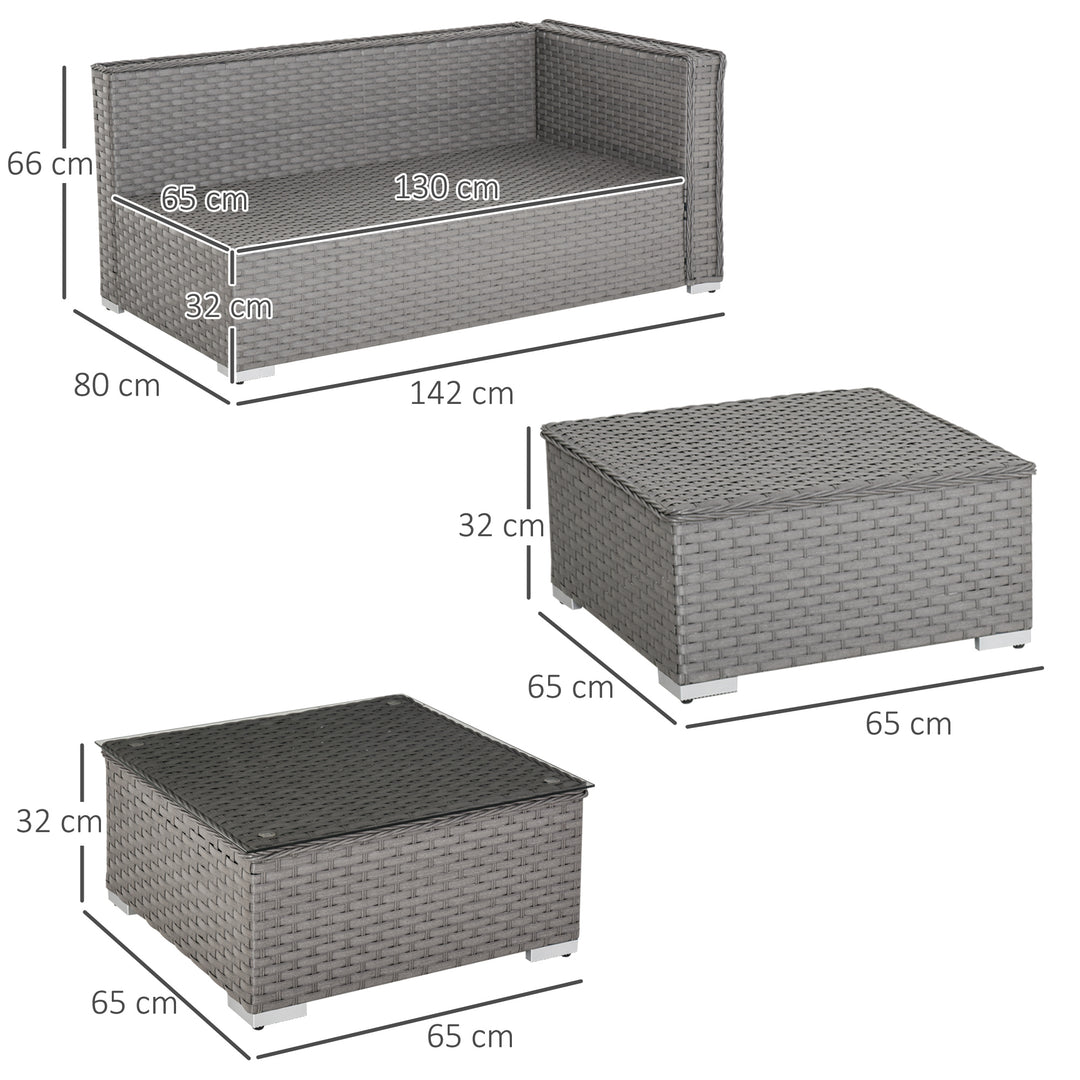5 PCs PE Rattan Wicker Corner Sofa Set Bonzer Outdoor Conservatory Furniture Lawn Patio Tea Table Footstool w/ Cushion - Grey