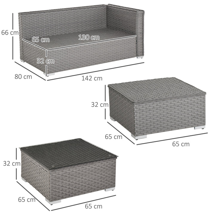 5 PCs PE Rattan Wicker Corner Sofa Set Bonzer Outdoor Conservatory Furniture Lawn Patio Tea Table Footstool w/ Cushion - Grey