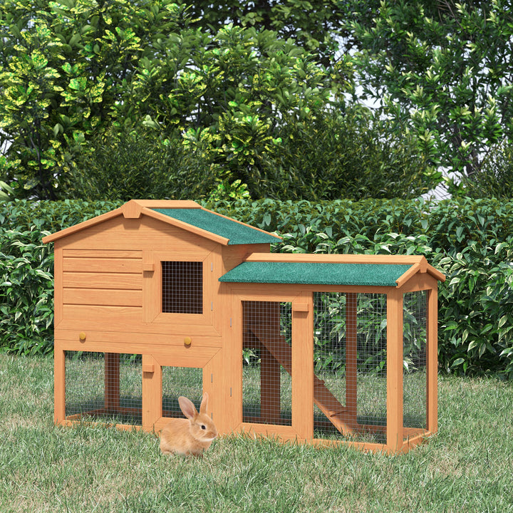 Rabbit 2 Tier Fir Wood Small Animal Hutch Guinea Pigs Hutches w/ Ramp Brown