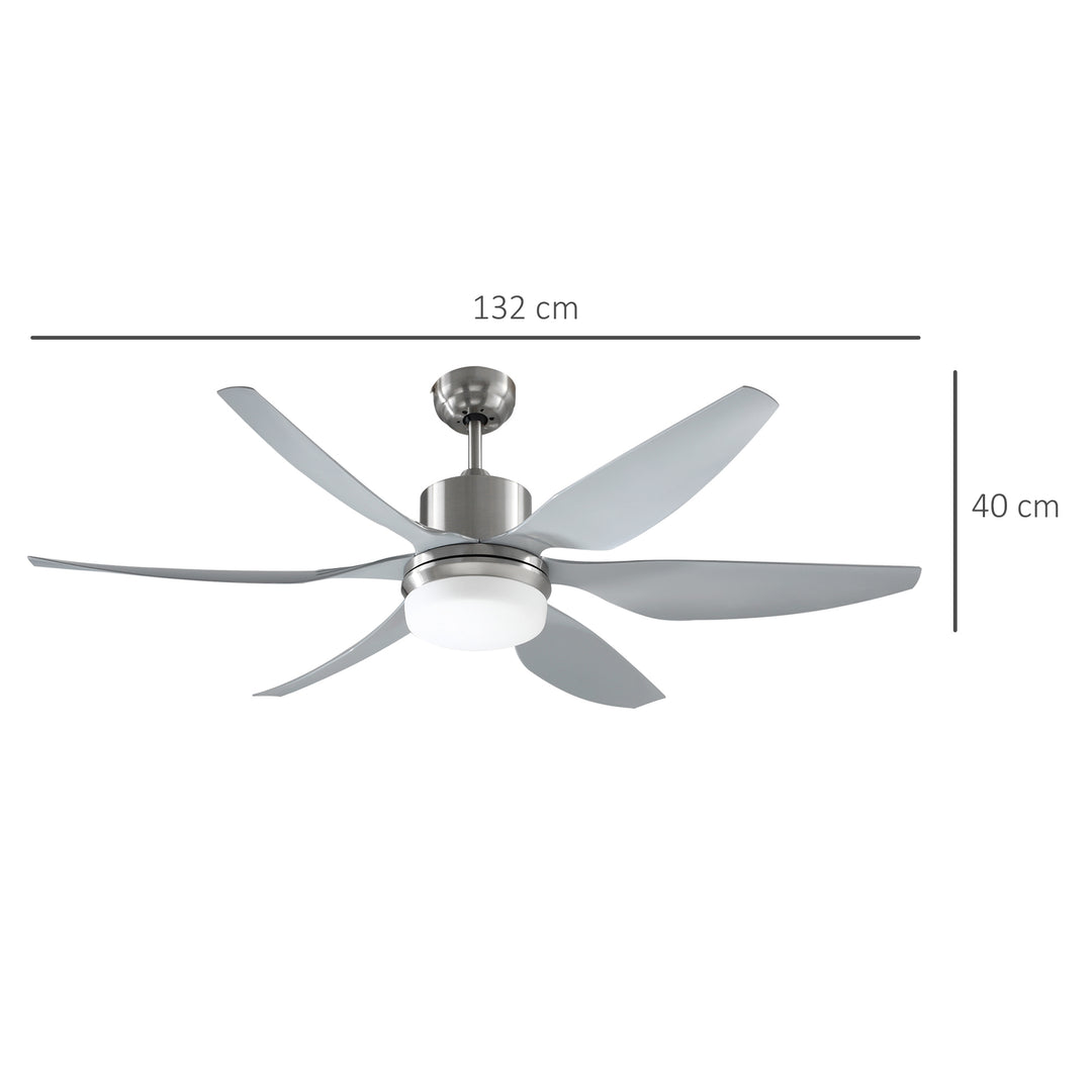 HOMCOM Reversible Ceiling Fan with Light, 6 Blades Indoor Modern Mount LED Lighting Fan with Remote Controller, for Bedroom, Silver | Aosom UK