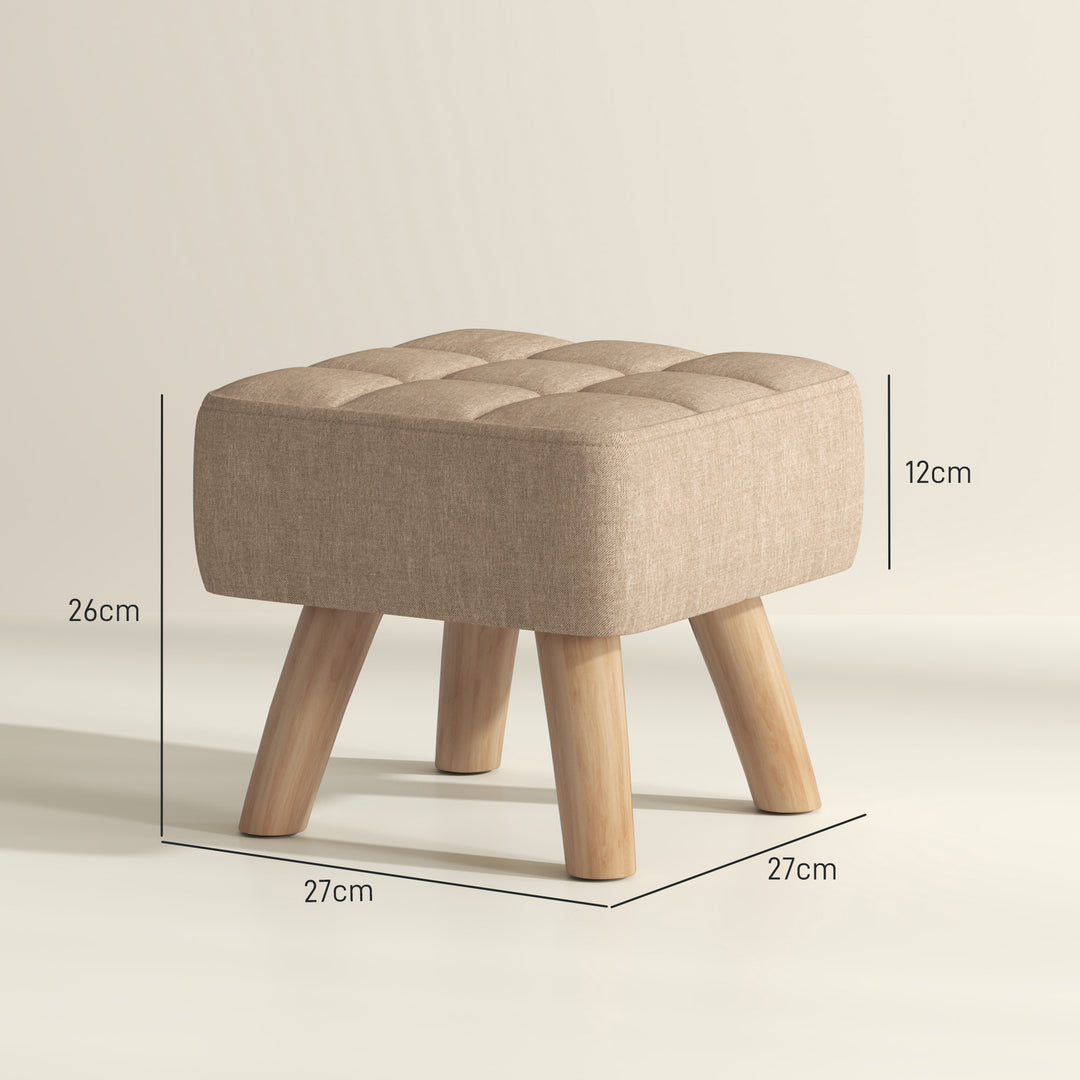 Linen-Look Square Padded Footstool - Brown
