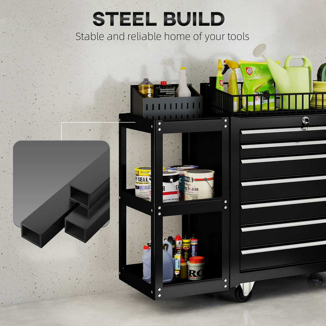 Lockable Steel Tool Chest on Wheels, 7 Drawer Tool Box with Handle for