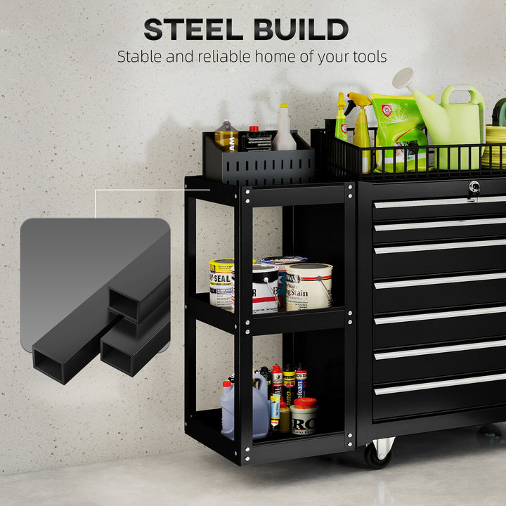 Lockable Steel Tool Chest on Wheels, 7 Drawer Tool Box with Handle for