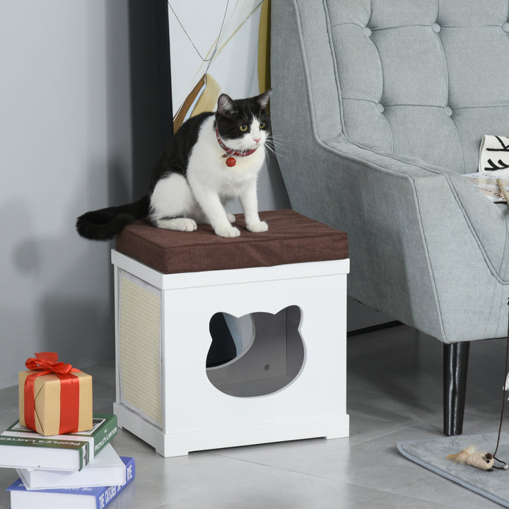 MCL Cat House Bed Cat Scratching Cube for Small Cat Pet Furniture with Removable Scratching Pad and Soft Cushion White