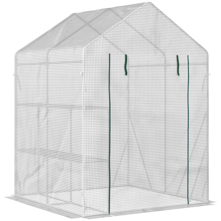 Outsunny Walk-In Greenhouse Portable Gardening Plant Grow House with 2 Tier Shelf, Roll-Up Zippered Door and PE Cover, 143 x 143 x 195 cm | Aosom UK