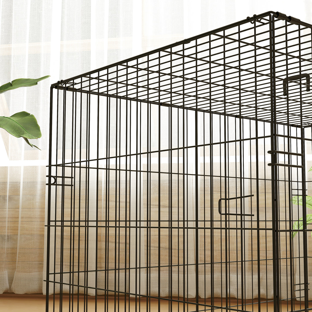 Foldable Dog Crate with 2 Doors with Tray, Soft Cushion, for Large Medium Dogs, 91 x 62 x 68, Black