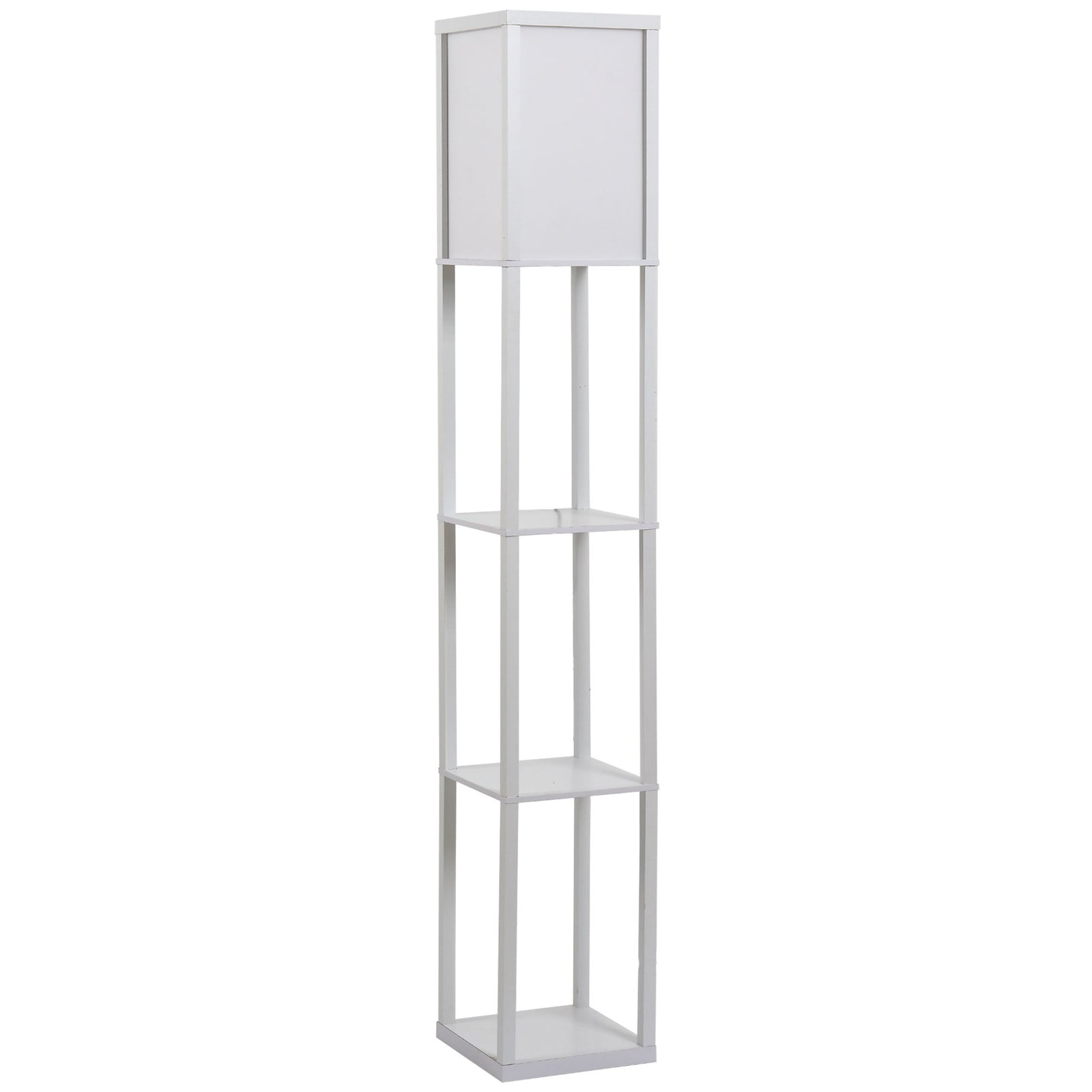 3-Tier Floor Lamp, Floor Light with Storage Shelf, Reading Standing Lamp with Acrylic Shade for Living Room, Bedroom, Kitchen, Dining Room, Office, Dorm, 160cm, White