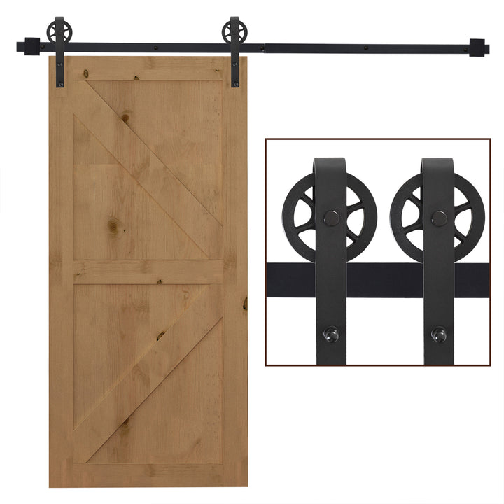 HOMCOM 6.6 FT/ 2000mm Carbon Steel Sliding Barn Door Kits Hardware Closet Set Track System for Single Wooden Door Industrial Wheel Roller | Aosom UK