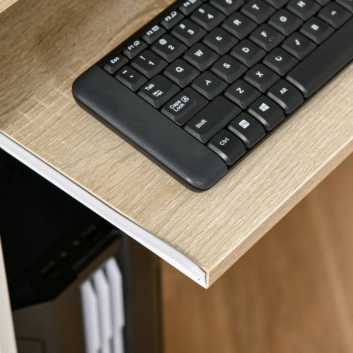 80cm Compact Computer Desk with Keyboard Tray, Home Office Desk with Drawer for Bedroom Study, Oak