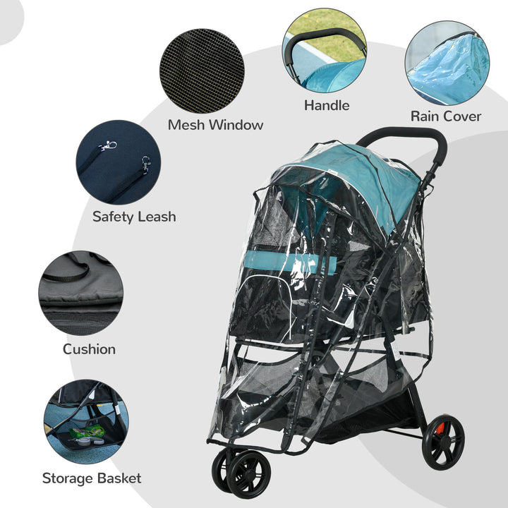 PawHut Foldable Pet Stroller, XS/S-Sized Dogs, with Rain Cover, Easy Storage, Dark Green | Aosom UK