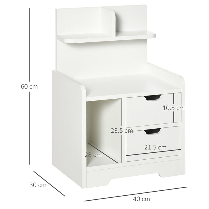 HOMCOM Bedside Table with 2 Drawers and Storage Shelves for Living Room Bedroom Accent Table Small Cabinet, White