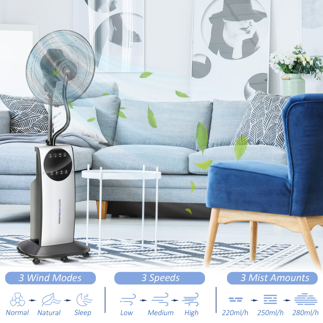 16" Pedestal Fan with Water Mist Spray, Humidifying Misting Fan, Standing Fan with 3 Speeds, 3.1L Water Tank, Timer and Electric Mosquito Killer Jack, Black