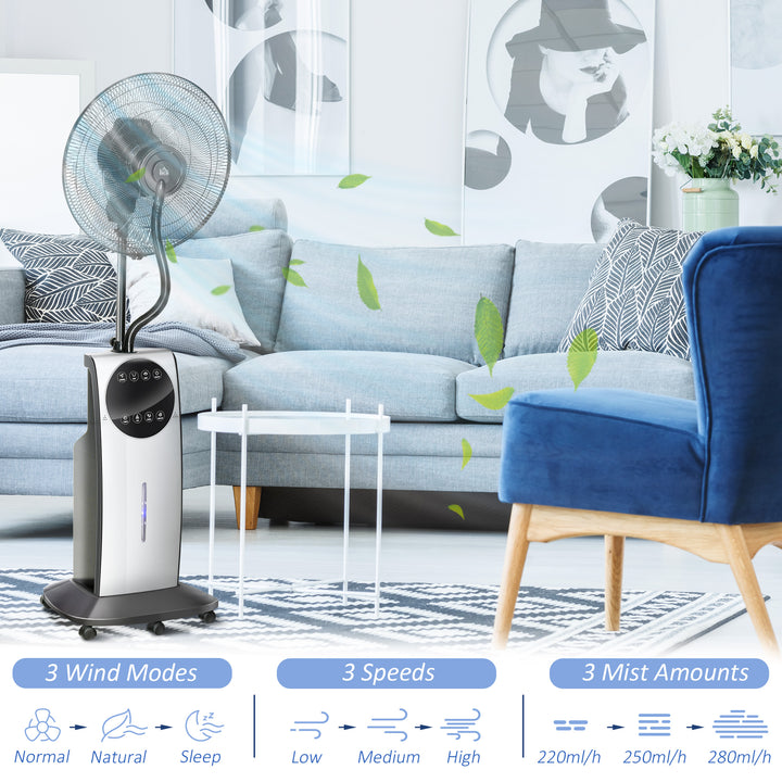 16" Pedestal Fan with Water Mist Spray, Humidifying Misting Fan, Standing Fan with 3 Speeds, 3.1L Water Tank, Timer and Electric Mosquito Killer Jack, Black