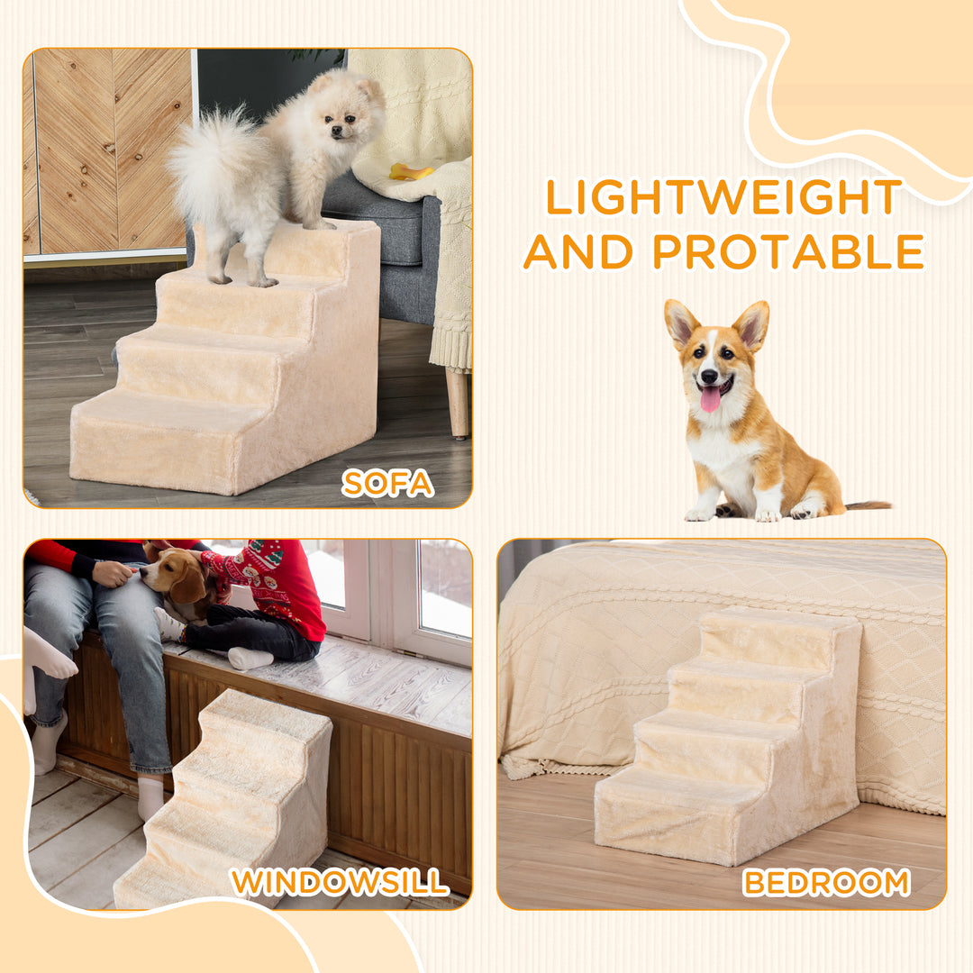 MCL Four-Step Dog Stairs, with Washable Plush Cover, for High Bed Sofa, Dog Stairs for Small Dog and Cat - Beige