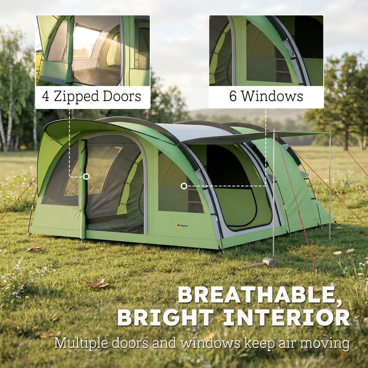 4 Person Easy Setup Family Camping Tent with 2 Rooms, Waterproof Tunne