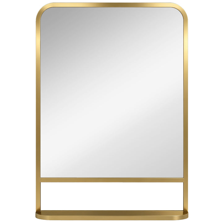 Modern Rectangular Wall Mirror with Storage Shelf, 70 x 50 cm, Gold To