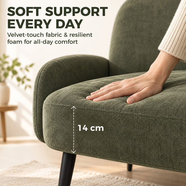 132cm 2 Seater Sofa, Velvet Comfy Small Sofa Couch with Wide Seat - view 5