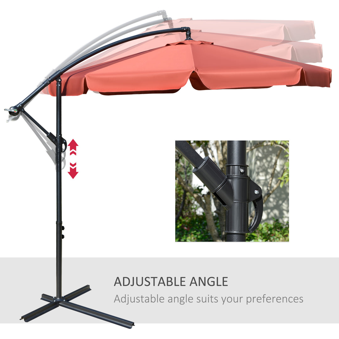 MCL 2.7m Garden Banana Parasol Cantilever Umbrella with Crank Handle and Cross Base for Outdoor, Hanging Sun Shade, Wine Red