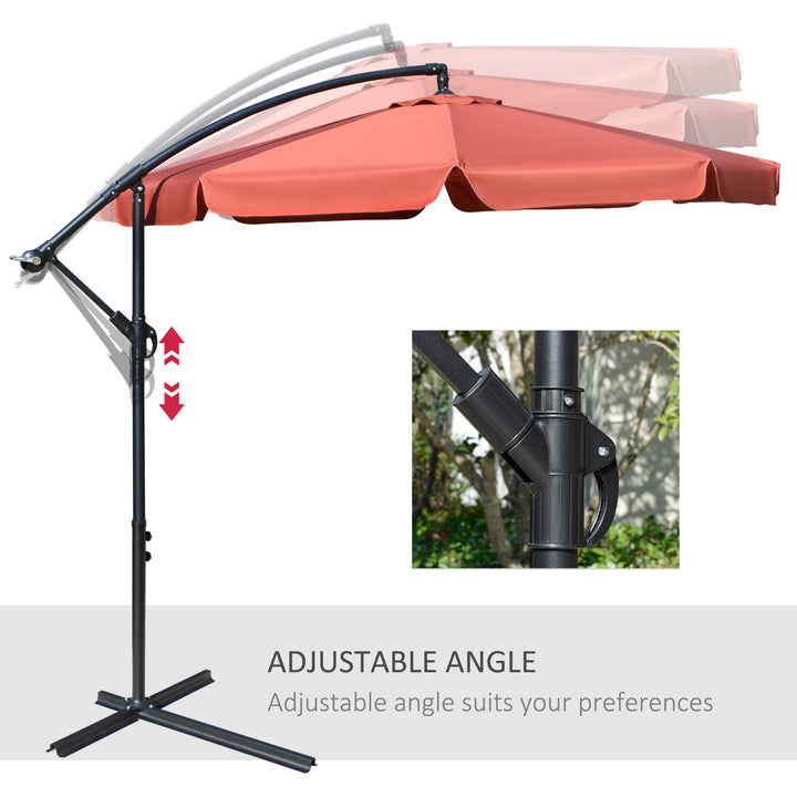 MCL 2.7m Garden Banana Parasol Cantilever Umbrella with Crank Handle and Cross Base for Outdoor, Hanging Sun Shade, Wine Red