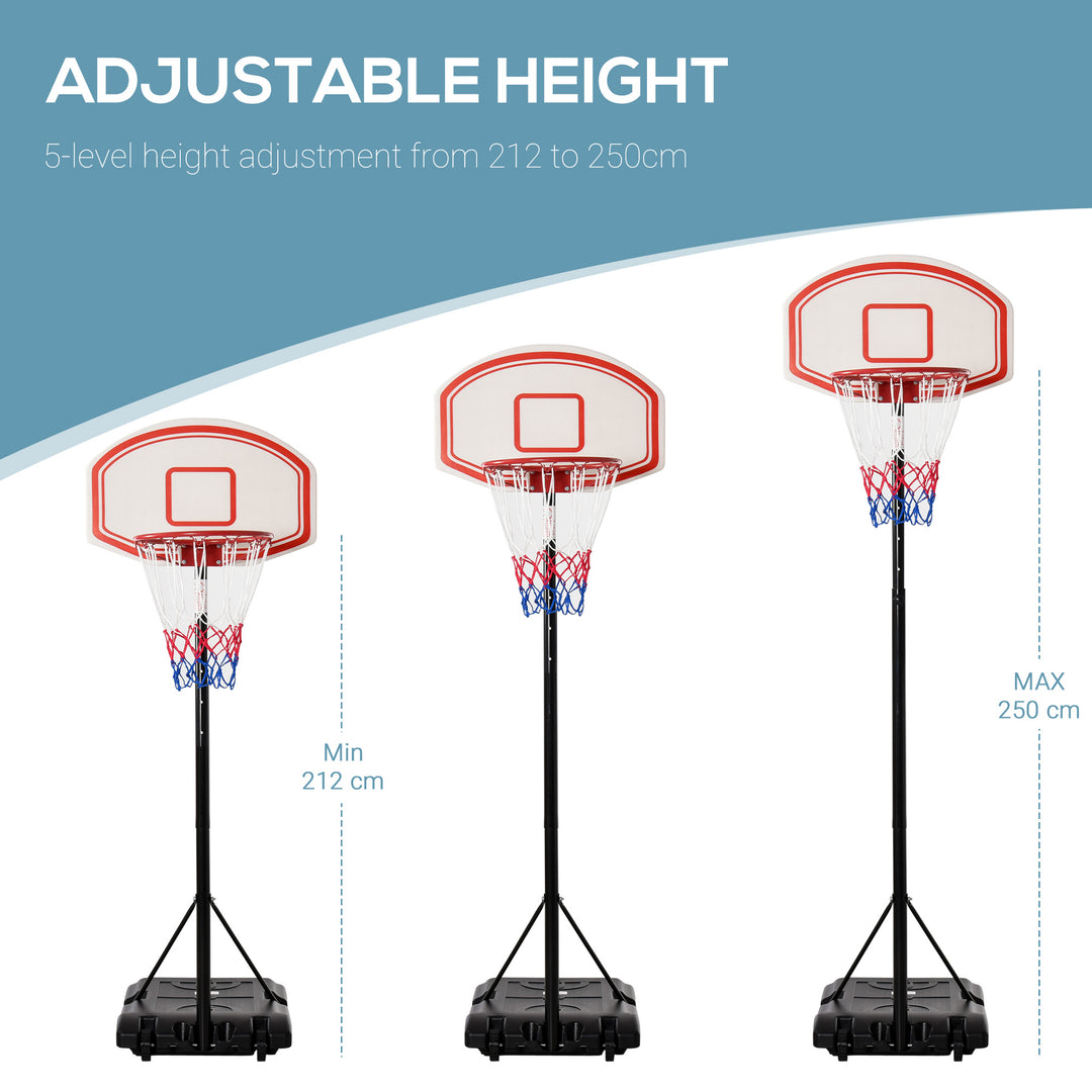 HOMCOM Adjustable Portable Basketball Stand, 175-215cm, with Sturdy Rim, Large Wheels, Stable Base, Net, Free Standing | Aosom UK