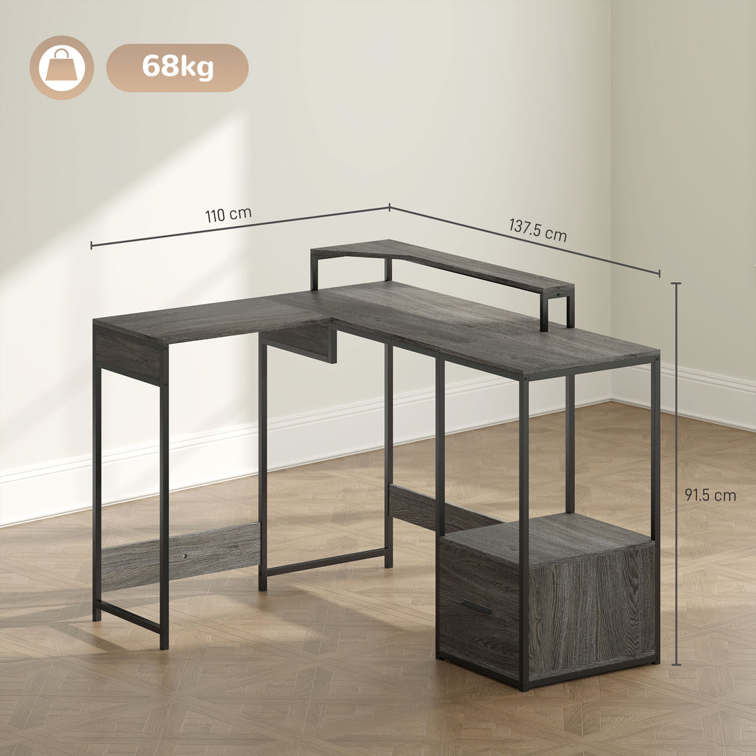 Industrial 'L' Shaped Multi-Work Desk - Charcoal Grey