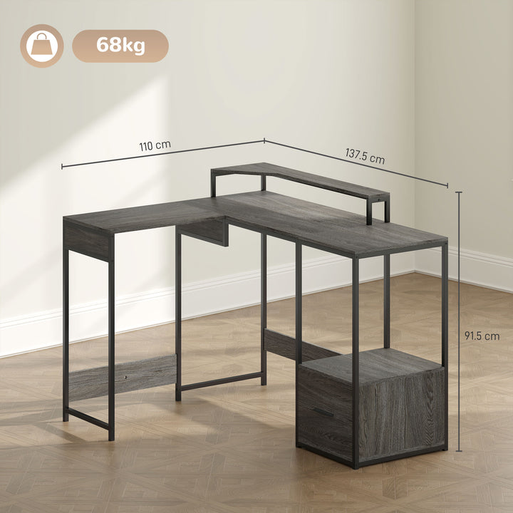 Industrial 'L' Shaped Multi-Work Desk - Charcoal Grey