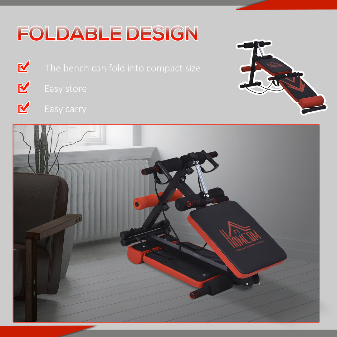 HOMCOM Multifunctional Sit Up Bench Foldable Exercise Weight Bench w/ Elastic Rope