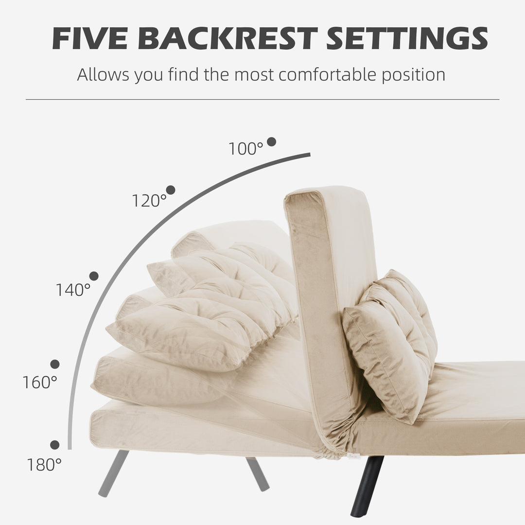 4-in-1 Velvet-Feel Double Sofa Bed, with Pillows - Beige