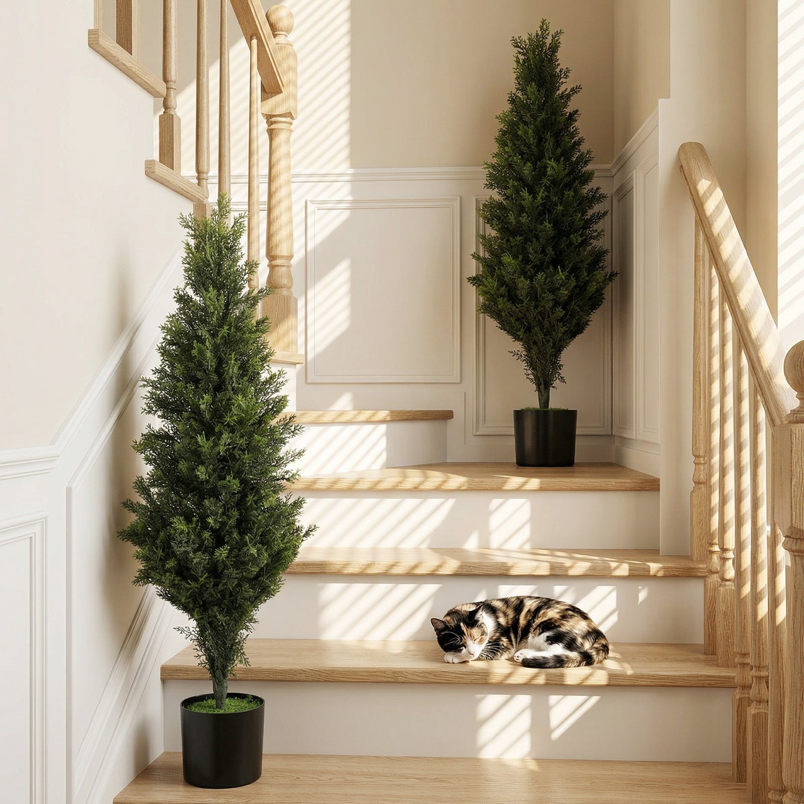 Set of 2 Decorative Artificial Plants Cypress in Weighted Pot, Fake Pl
