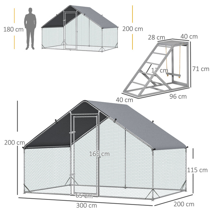 PawHut Outdoor Chicken Run with Activity Shelf, Weatherproof Cover, Spacious Design, 3 x 2 x 2m | Aosom UK