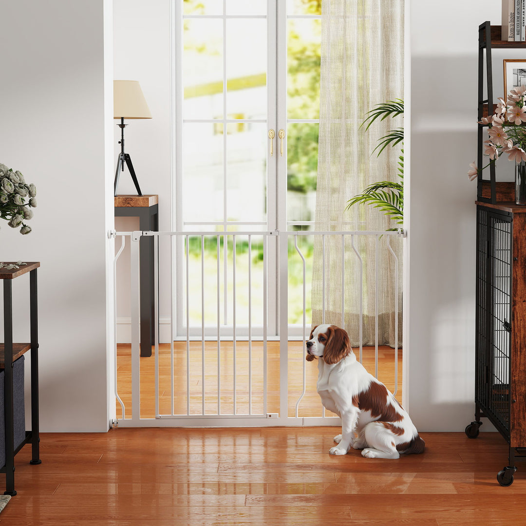 Wide Dog Safety Gate, with Door Pressure, for Doorways, Hallways, Staircases - White