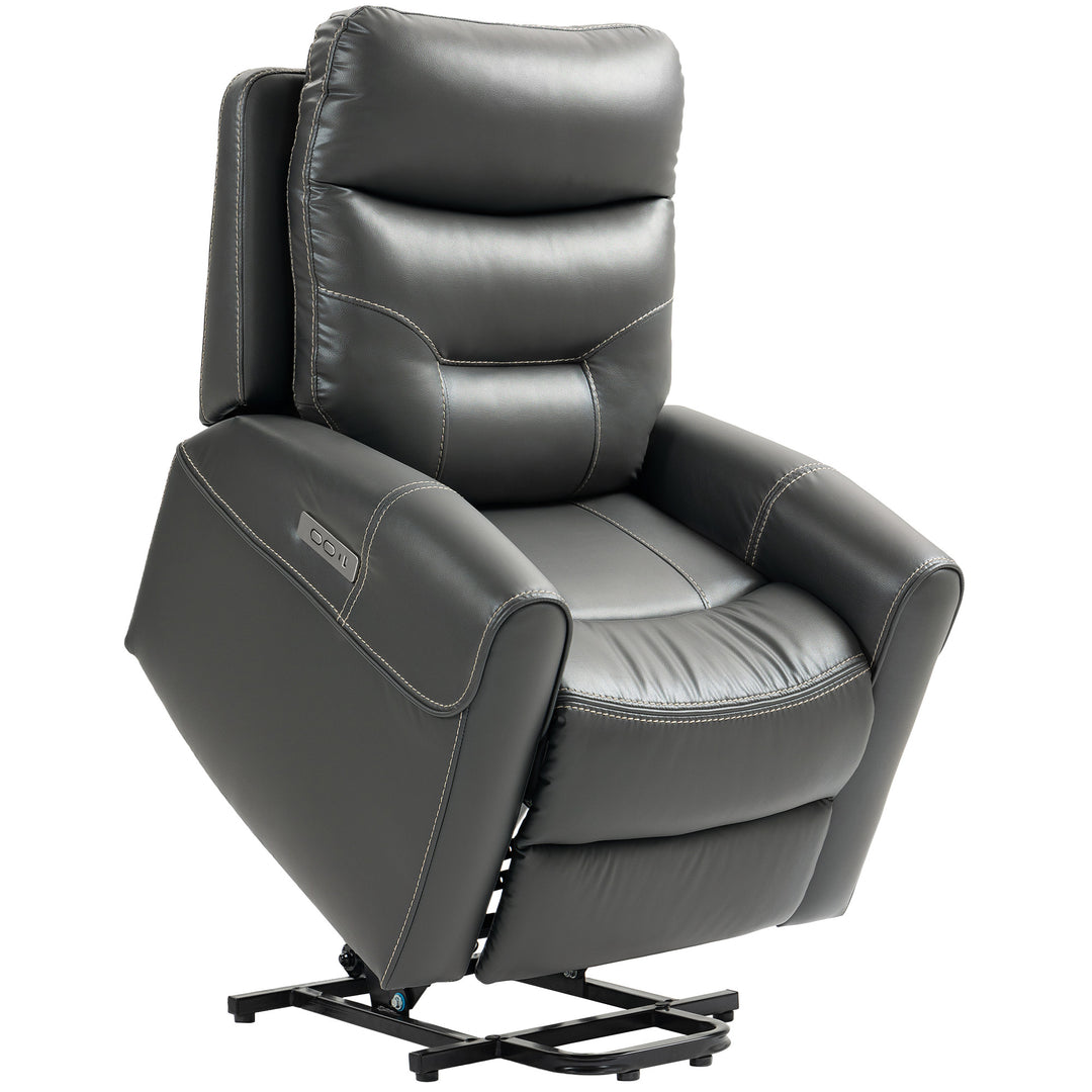 Power Lift Recliner Chair for Elderly, Overstuffed Faux Leather Riser and Reclining Chair with USB A+C Ports, Remote Control, Recliner Armchair for Living Room, Charcoal Grey
