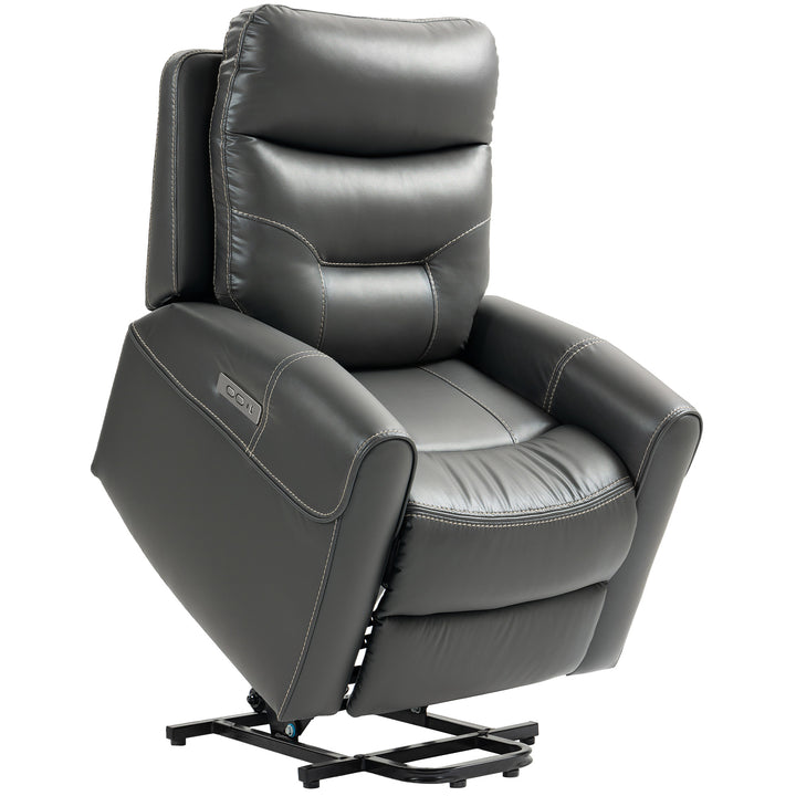 Power Lift Recliner Chair for Elderly, Overstuffed Faux Leather Riser and Reclining Chair with USB A+C Ports, Remote Control, Recliner Armchair for Living Room, Charcoal Grey