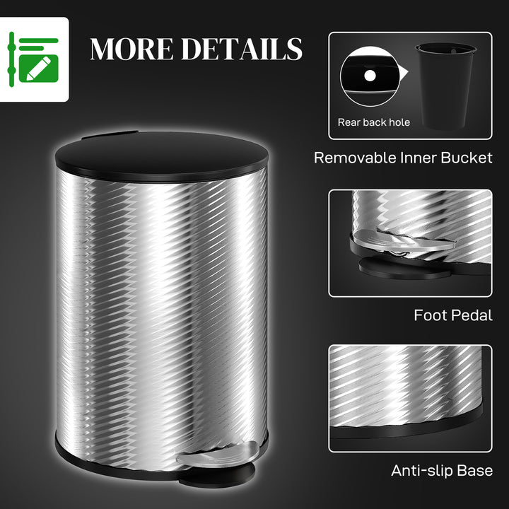 HOMCOM 20 Litre Kitchen Bin, Stainless Steel Pedal Bin with Soft-Close Lid, Fingerprint Proof Cylindrical Rubbish Bin w/ Foot Pedal | Aosom UK