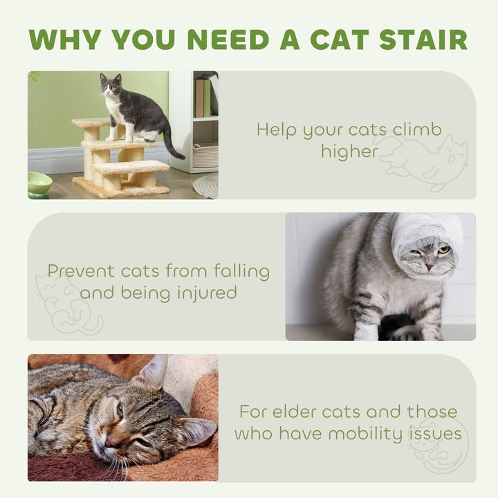 Pet Stairs 3-step Pet Ladder Cat dog Stairs Climb Ladder Cat Tree, Beige